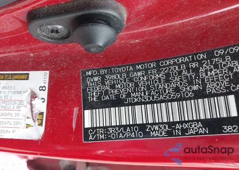 2010 Toyota Prius Iv z USA, uszkodzony, nr VIN JTDKN3DU5A5059106